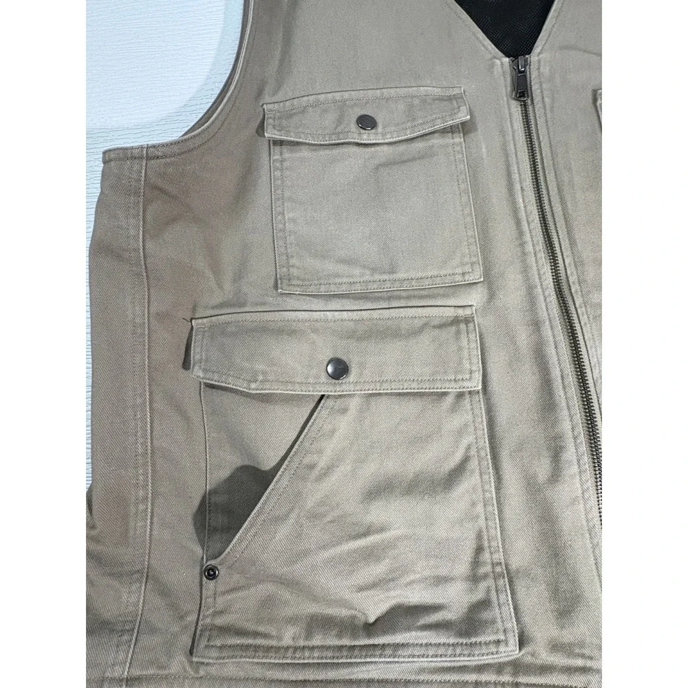40 Grit by Duluth Trading Co Mens 2XL Khaki Canvas Utility Work Vest Full Zip